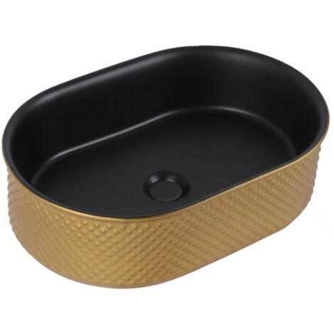 Vasque à poser ovale capsule -50 x 34 cm -Noir mat doré piqué -GOLDI