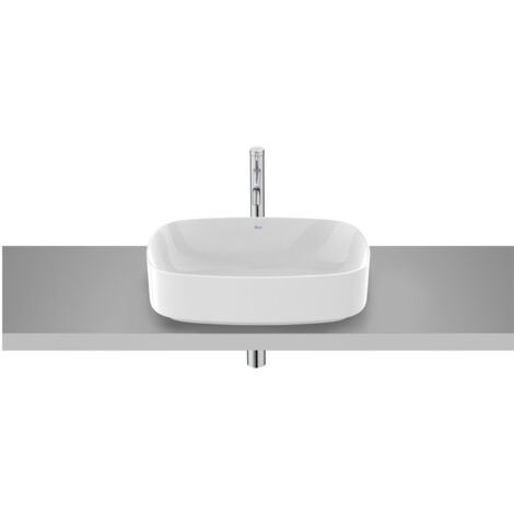 Vasque à poser ovale "Ona" sur plan ou sur meuble sans trop-plein en fineceramic 500 x 370 mm blanc brillant - Roca