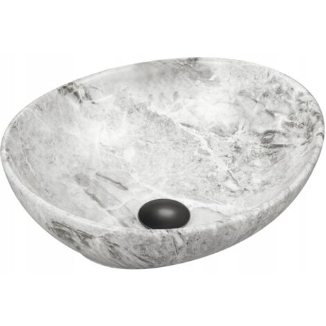 Vasque à poser ovale Silla, lavabo salle de bain en céramique 40,5x33x14 cm, design moderne, installation facile, Gris