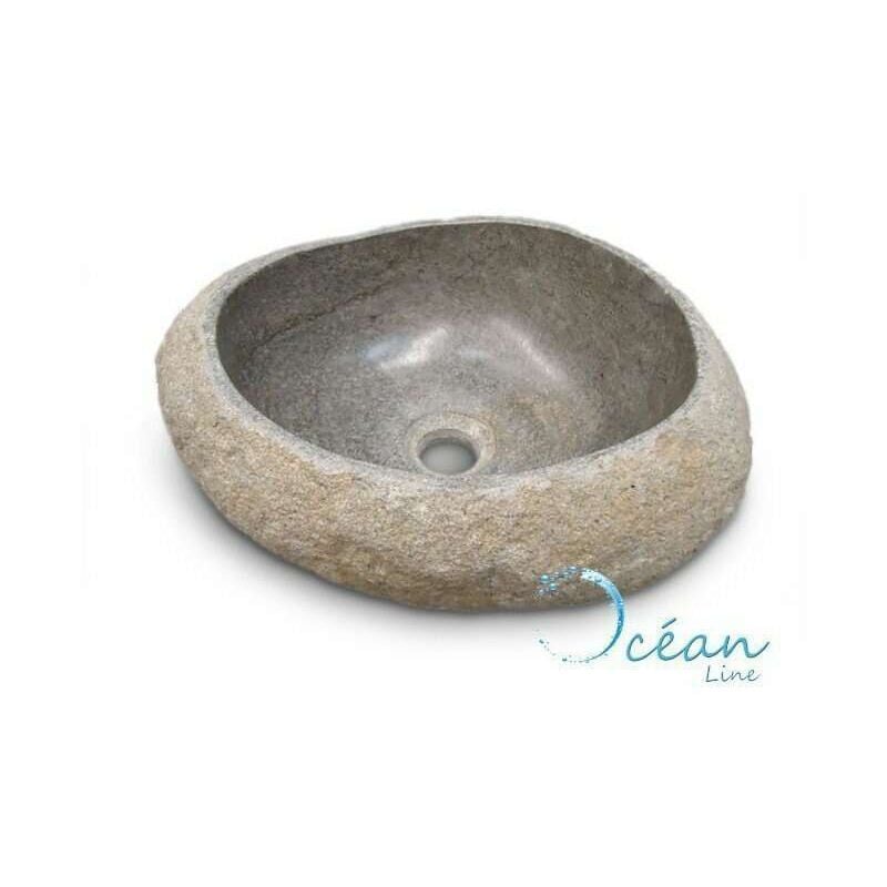 Vasque salle de bain à poser en pierre de rivière - Galéo - L 30 à 37cm x l 28 à 33cm x h 15cm
