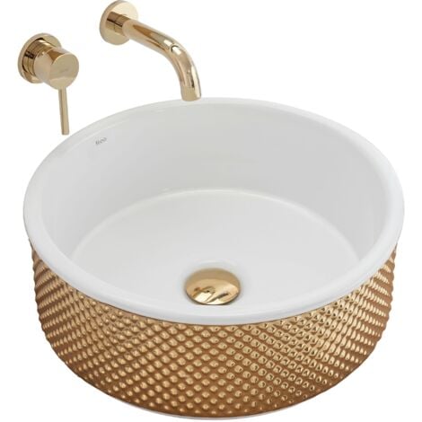 VASQUE À POSER REA LAVABO HELEN GOLD WHITE