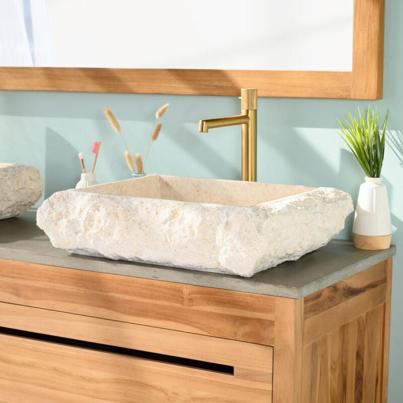 Wanda Collection - Vasque à poser rectangle en marbre Naples crème