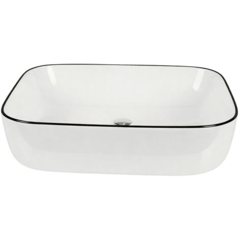 Vasque à poser rectangulaire -45,5 x 32 cm -Blanc brillant liseré noir -NERYS