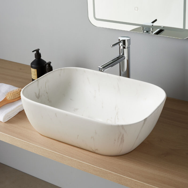 Vasque à poser rectangulaire 46x32.5 cm - Effet marbre - Matea