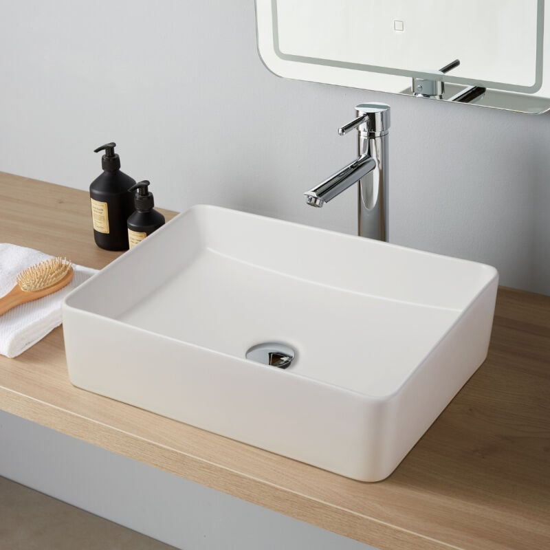 Vasque à poser rectangulaire 48 x 37 cm - Blanc mat - Rebords fins - Regina