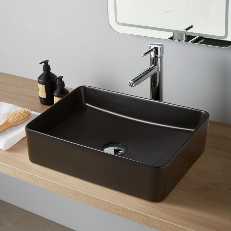 Vasque à poser rectangulaire 48 x 37 cm - Noir mat - Rebords fins - Regina
