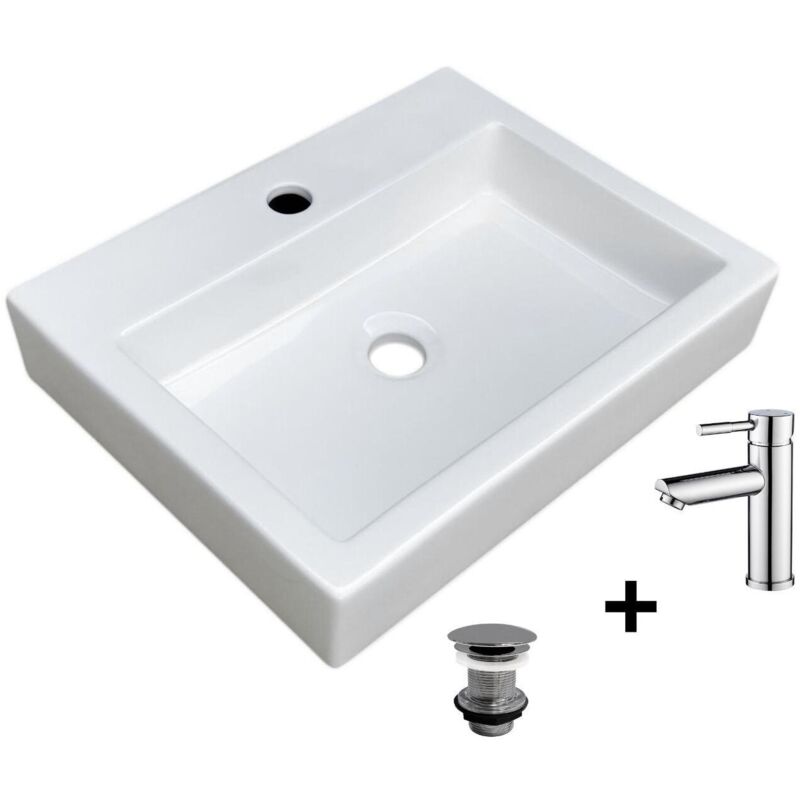 Mob-in - Vasque à poser rectangulaire 48x38cm padi + robinet + bonde