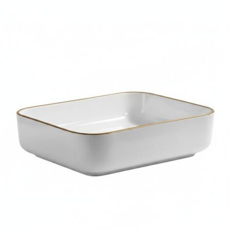 Vasque à poser rectangulaire -50 x 39 cm -Blanc brillant liseré or -AURIS