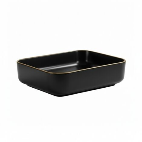 Vasque à poser rectangulaire -50 x 39 cm -Noir mat liseré or -AURIS