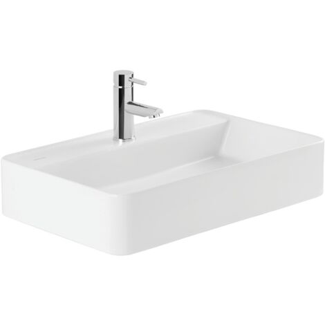 Vasque à poser rectangulaire 60x40cm en porcelaine vitrifiée – Avec trop-plein et percement robinetterie – Émaillage sur toutes les surfaces – Anconetti