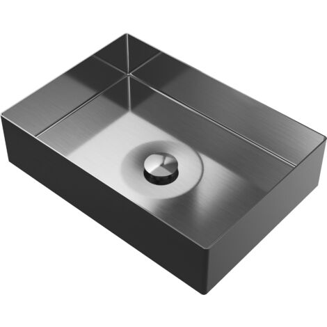 Vasque à Poser Rectangulaire en Acier Inoxydable Noir Métallisé Granitan Laja avec Bonde Click-Clack
