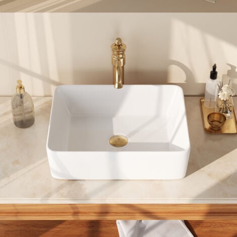 Vasque à poser rectangulaire en céramique blanche – 48 x 37,5 x 13,5 cm – Pour salle de bain – DeerValley