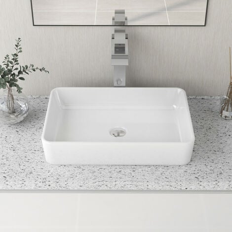 Vasque à poser rectangulaire en céramique blanche 50,5 x 34 x 11 cm – Pour salle de bain – DeerValley