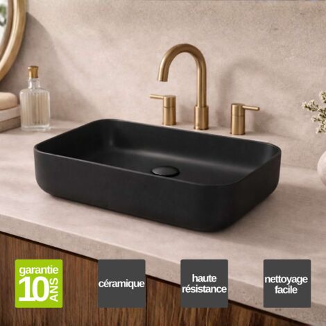 Vasque à poser rectangulaire en céramique noir mat L50 x l39 x Profondeur 13 cm – SANIZEO Quimera - Idéale pour salle de bain moderne
