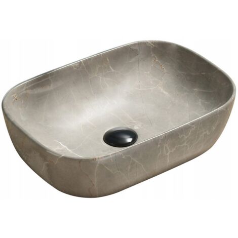 Vasque à poser rectangulaire Silla, lavabo salle de bain 45,5x32,5x13,5 cm, design moderne, installation facile, Marbre beige