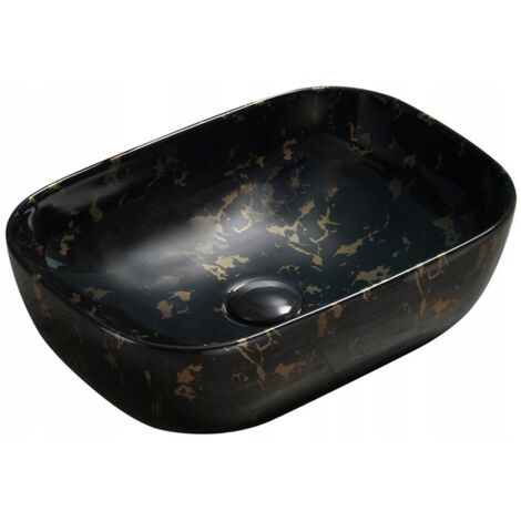 Vasque à poser rectangulaire Silla, lavabo salle de bain 45,5x32,5x13,5 cm, design moderne, installation facile, Marbre noir