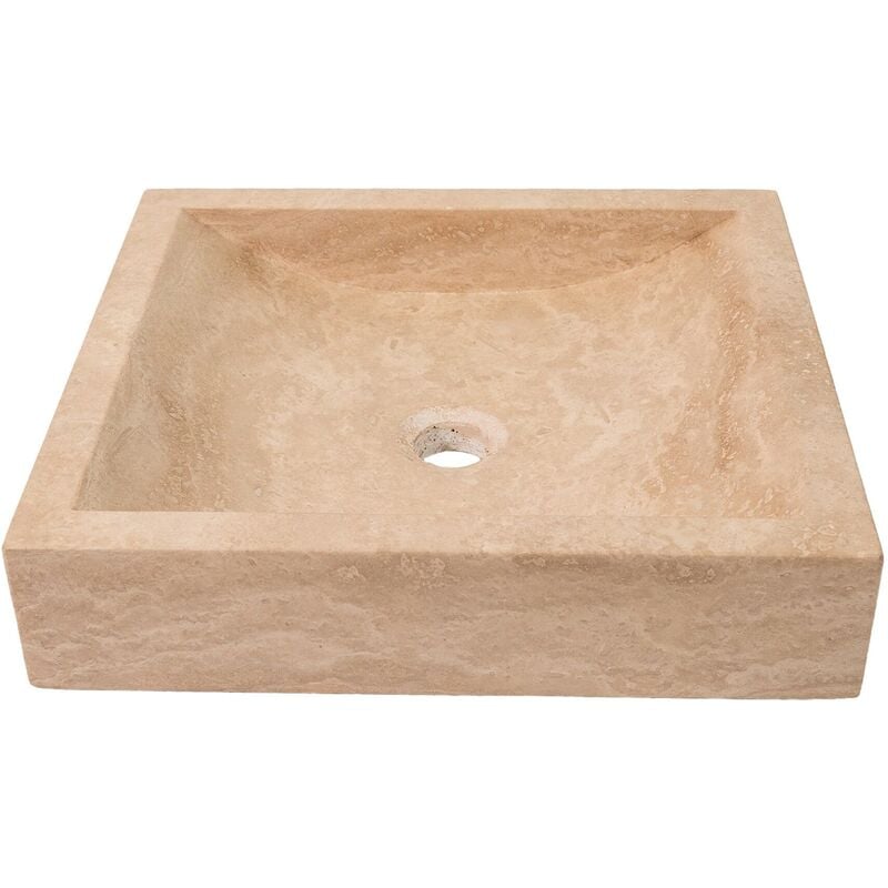 Ro'ma Nature - Vasque à poser rectangulaire Travertin - 45x40x10 cm - Beige
