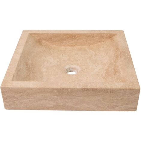 Vasque à poser rectangulaire Travertin - 45x40x10 cm - Beige
