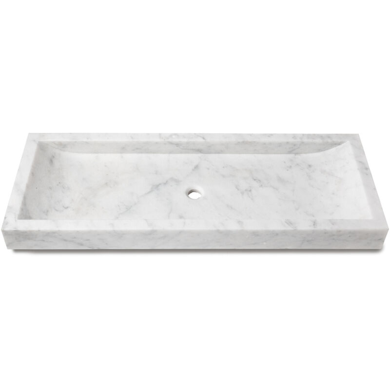 Ro'ma Nature - Vasque à poser rectangulaire véritable Marbre - 120x45x10 cm - Blanc