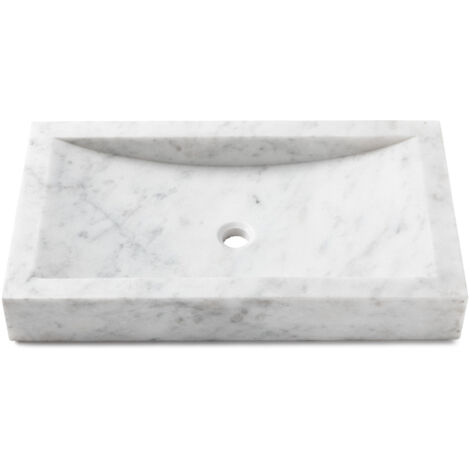 Vasque à poser rectangulaire véritable Marbre - 70x40x10 cm - Blanc