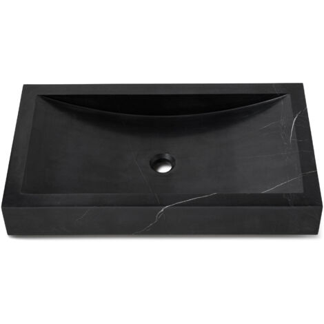 Vasque à poser rectangulaire véritable Marbre - 70x40x10 cm - Noir