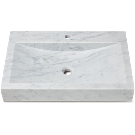 Vasque à poser rectangulaire véritable Marbre - 70x45x10 cm - Blanc - Perçage robinetterie