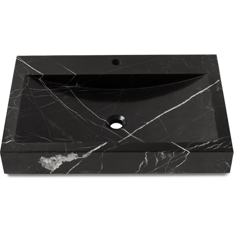 Ro'ma Nature - Vasque à poser rectangulaire véritable Marbre - 70x45x10 cm - Noir - Perçage robinetterie
