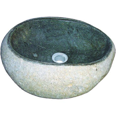 Vasque à poser RIVA - Unique - 30cm - Gris - Pierre de rivière - Sans trop plein - Gris
