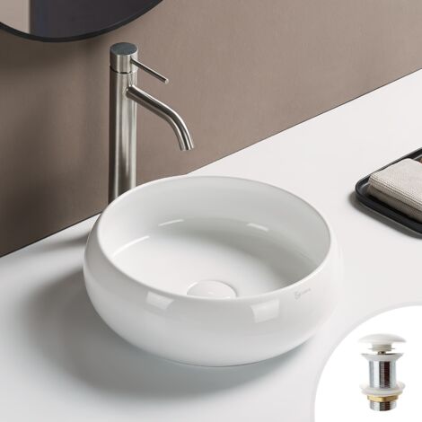 Vasque à poser ronde Ø36 cm en céramique blanc brillant + bonde pop-up incluse collection DOLY