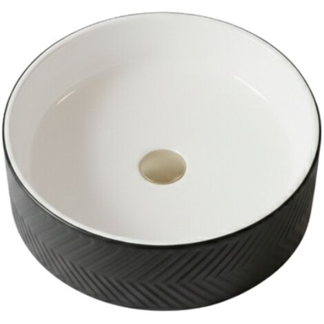 Vasque à poser ronde -36,5 cm -Noir et blanc rainuré -MIREA