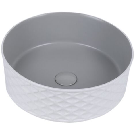 Vasque à poser ronde -38 cm -Gris et blanc grainé -LUCIA