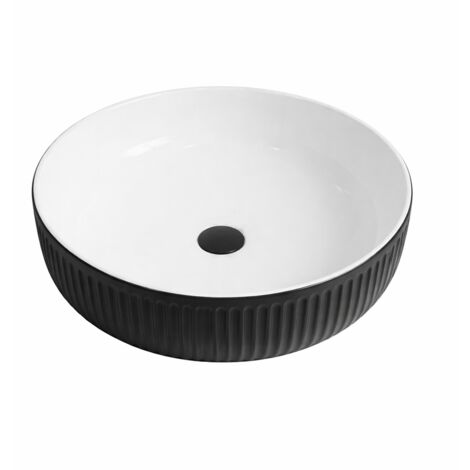 Vasque à poser ronde -38 cm -Noir mat rainurée -KAVIO