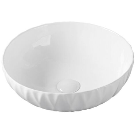 Vasque à poser ronde - 39,5 cm - Blanc brilllant géométrique -GIULIA