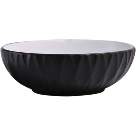 Vasque à poser ronde -39,5 x 39,5 cm -Noir et blanc rainuré -LYSARA