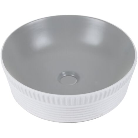 Vasque à poser ronde -40 cm -Gris et blanc grainé rainurée -PERLA