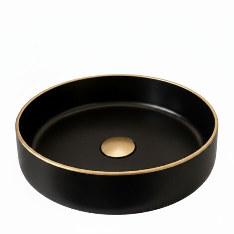 Vasque à poser ronde - 41 cm -Noir mat liseré or -AURIS