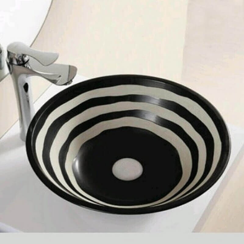 Vasque pour salle de bain Ronde - Céramique Noire et Blanc - 41 cm - Virtual