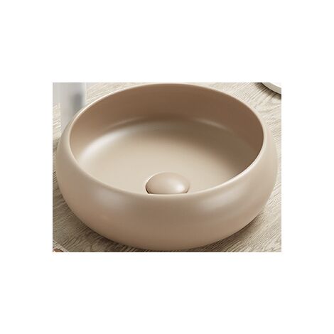Vasque à poser ronde en céramique beige matte - D 36 cm - Gamme Wiki - Livraison gratuite