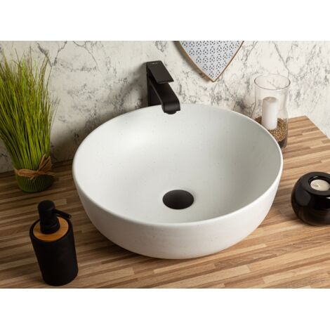 Vasque à poser ronde en céramique GRANA blanc mat effet granit Ø41,5 cm