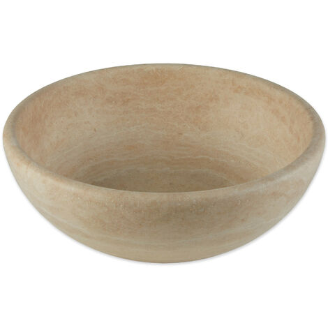 Vasque à poser ronde en travertin beige – 42 cm diamètre x 15 cm hauteur – Élégante et fonctionnelle pour salle de bain
