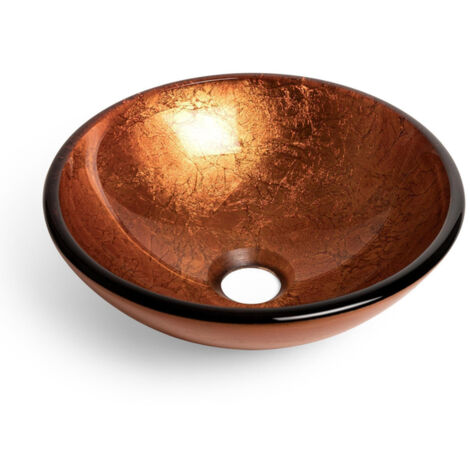 Vasque à poser ronde en verre durci 30cm – Hauteur 10,5cm – Couleur rouge marron – Élégante pour salle de bain moderne