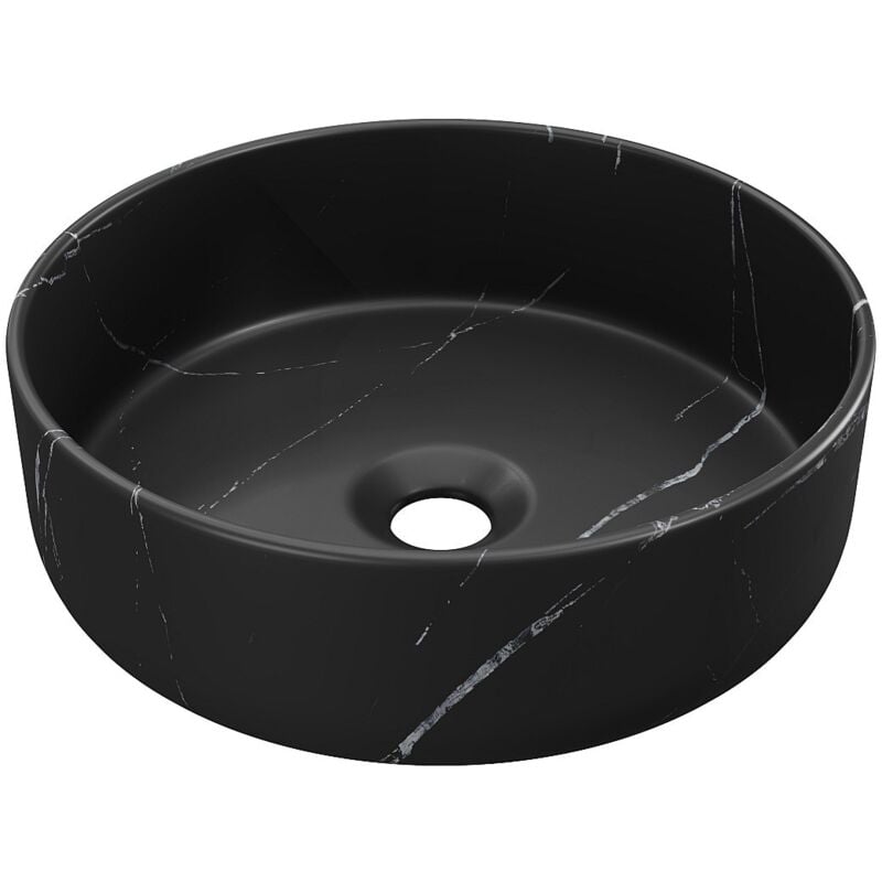 Vasque à poser ronde noire effet marbre en céramique - 36 cm - viamarba