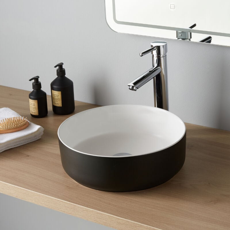 Vasque à poser noire et blanche - ø 36.5cm - Alina