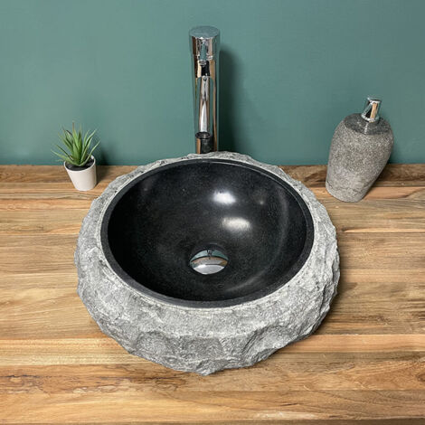 Vasque à poser ronde PITA - 40 cm noir en basalte