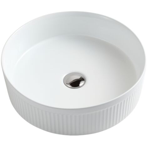Vasque à poser ronde rainurée -41,5 cm -Blanc -RIVANA