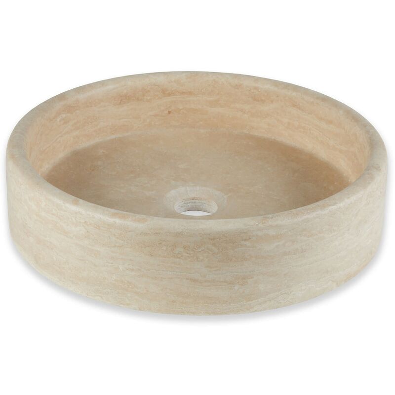 Vasque à poser ronde Travertin - 40x10 cm - Beige