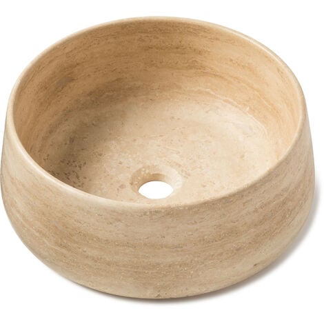 Vasque à poser ronde Travertin - 41x16 cm - Beige