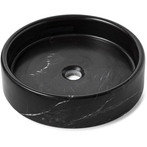 Vasque à poser ronde véritable Marbre - 40x10 cm - Noir
