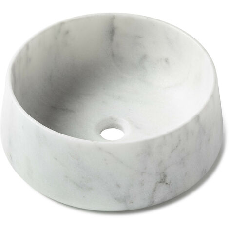 Vasque à poser ronde véritable Marbre - 41x16 cm - Blanc
