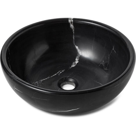 Vasque à poser ronde véritable Marbre - 42x15 cm - Noir